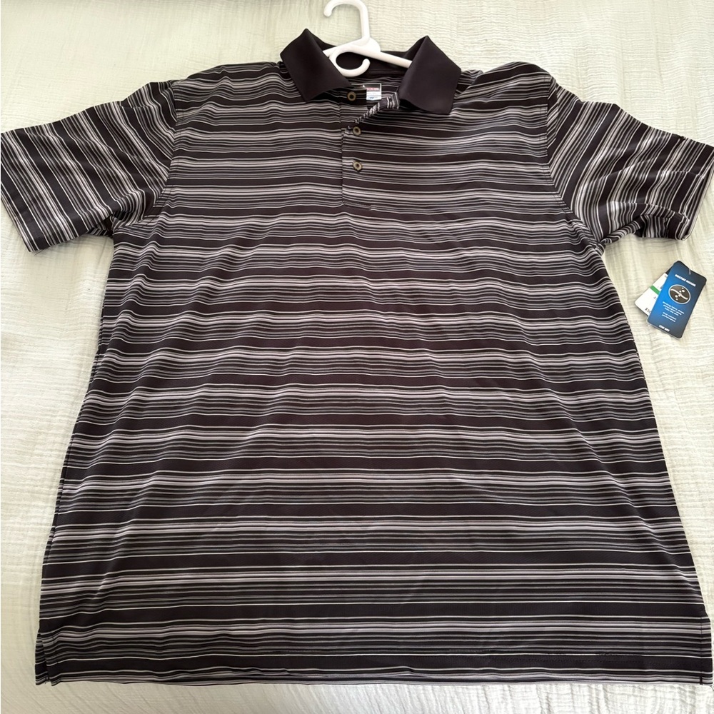 Grand Slam Black and White Striped Polo